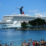 A view of the Carnival Destiny from the beach party